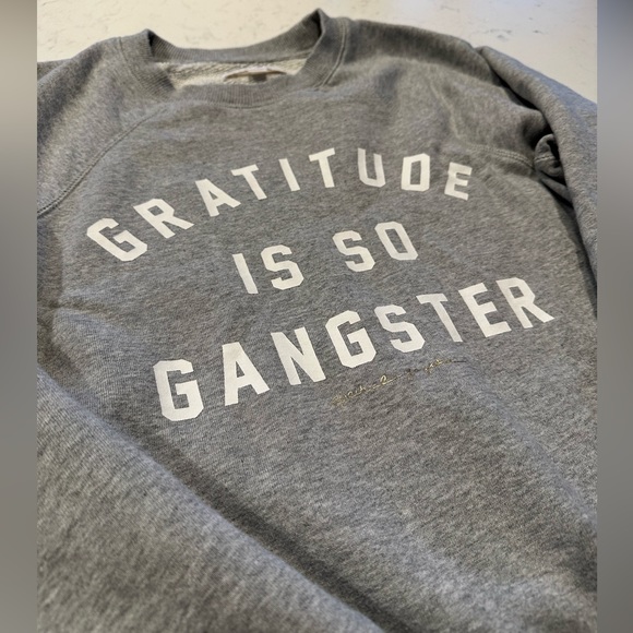 Gratitude is Gangster Spiritual Ganger grey cozy sweater small - Picture 3 of 7